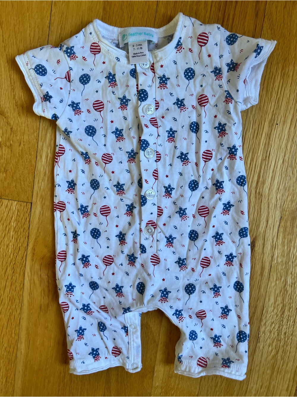 White Patriotic Print Short-Sleeve One-Piece 0-3 months 100% Pima Cotton